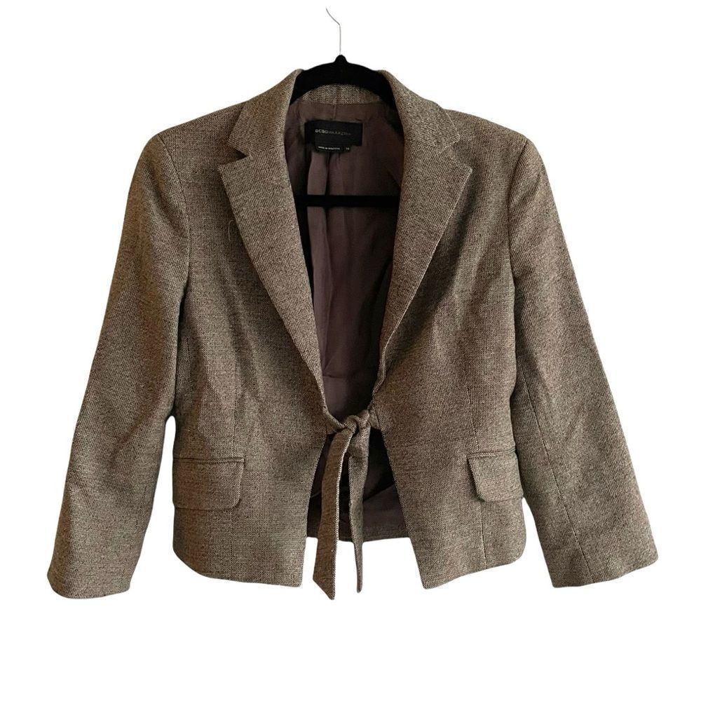 Bcbgmaxazria Wool Tie Front Cropped Blazer Brown XS